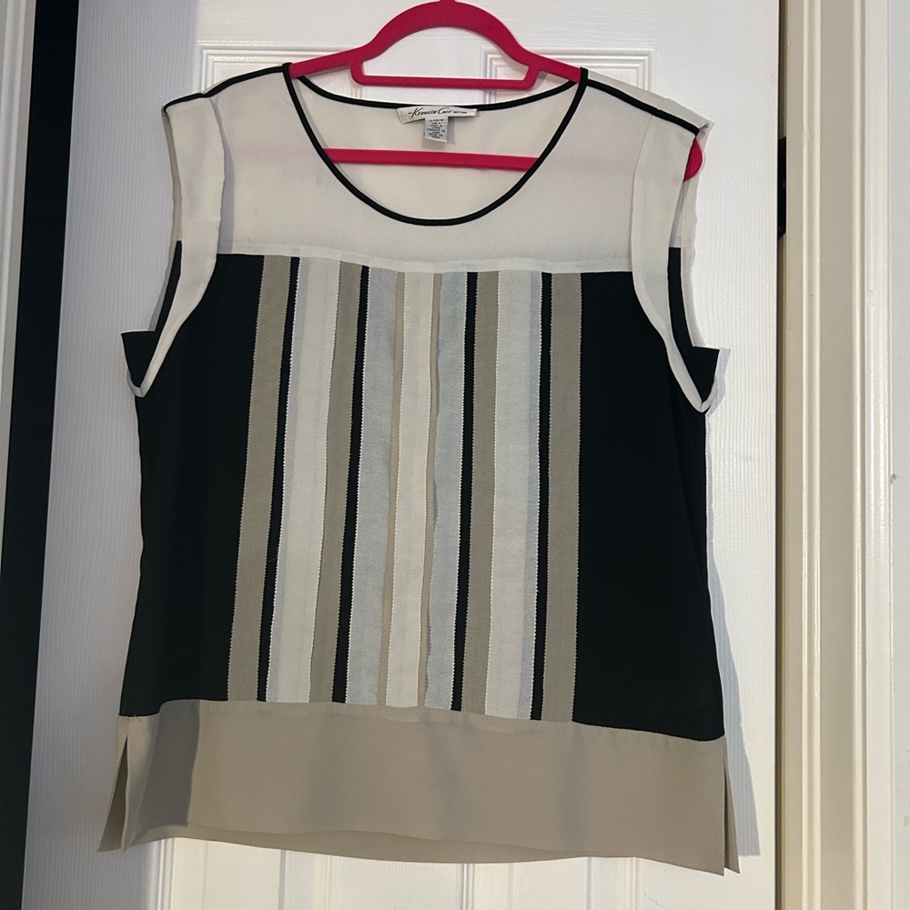 Kenneth Cole New York Black and Cream Striped Blouse